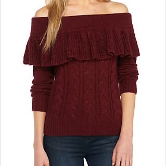 WAYF Ruffled Cable Knit Off-Shoulder Sweater Size XS NWT - Picture 4 of 8